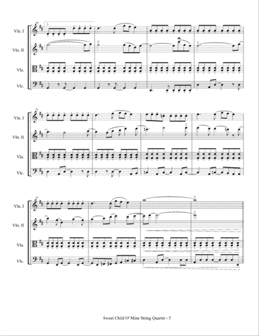 Sweet Child O' Mine String Quartet scores gallery preview page 6