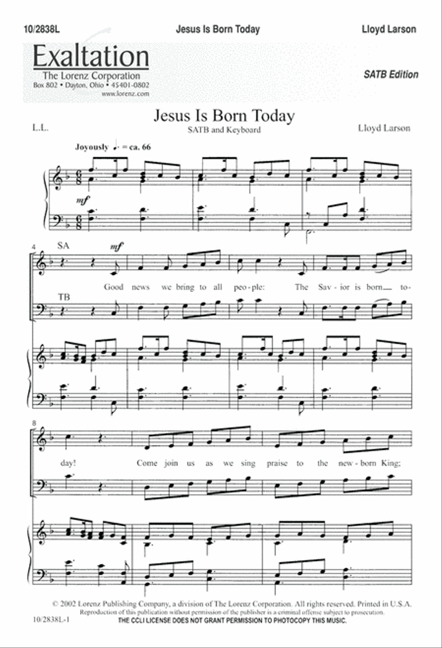 Jesus is Born Today Jesus is Born Today 4-Part scores gallery preview page 1
