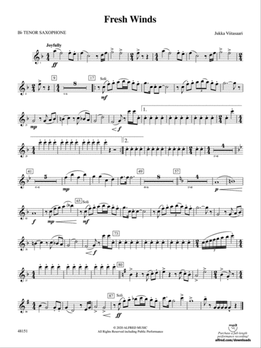 Fresh Winds: B-flat Tenor Saxophone Concert Band scores gallery preview page 1