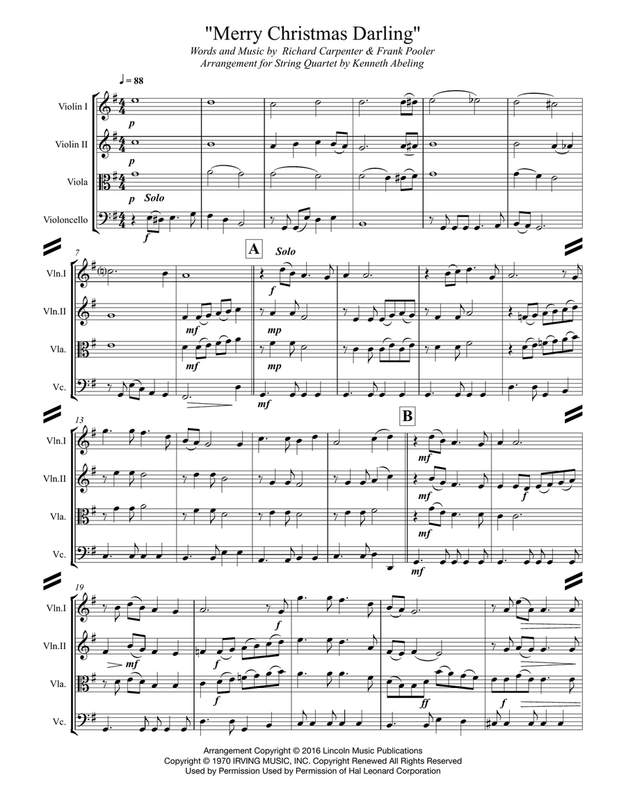 Merry Christmas, Darling String Quartet scores gallery preview page 2