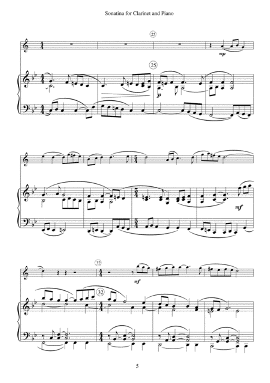 Sonatina for Clarinet and Piano Clarinet Solo scores gallery preview page 5