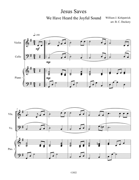 Jesus Saves (We Have Heard the Joyful Sound) Violin and Cello Duet with Piano image number null