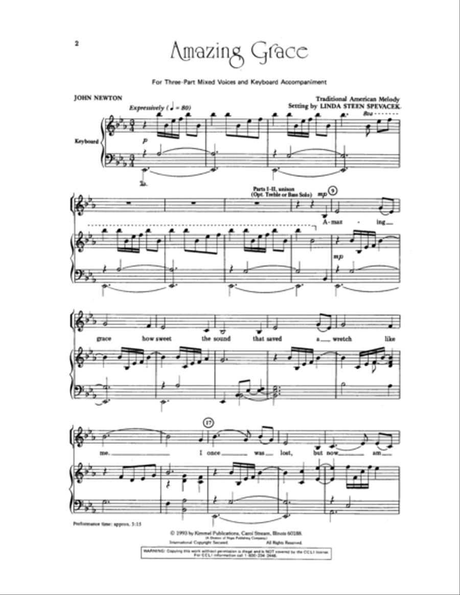 Amazing Grace 3-Part scores gallery preview page 2