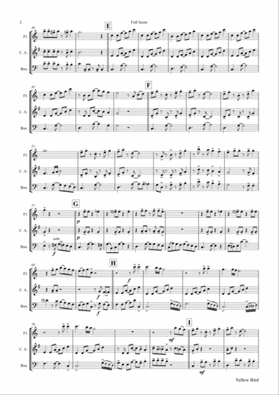 Yellow Bird - Haitian Folk Song - Calypso - Wind Trio Woodwind Trio scores gallery preview page 2