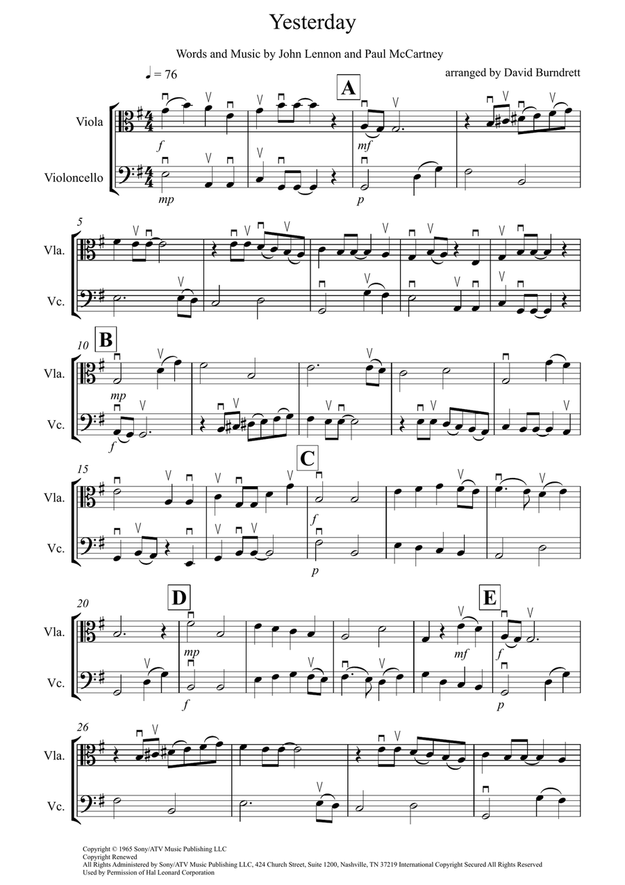 Yesterday String Duet scores gallery preview page 1
