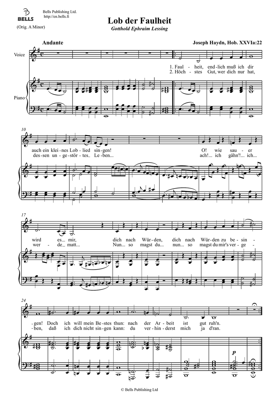 Lob der Faulheit, Hob. 26a (E minor)