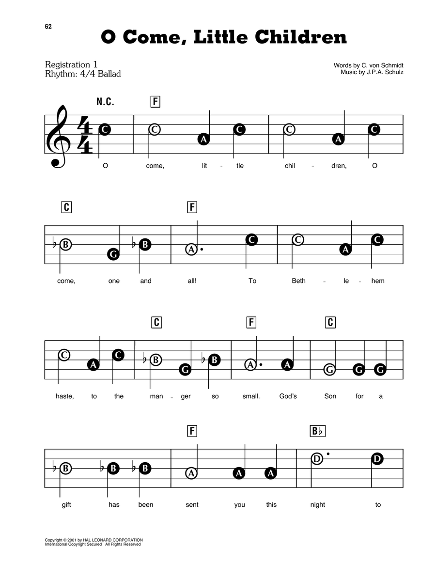 O Come, Little Children Electronic Keyboard scores gallery preview page 1