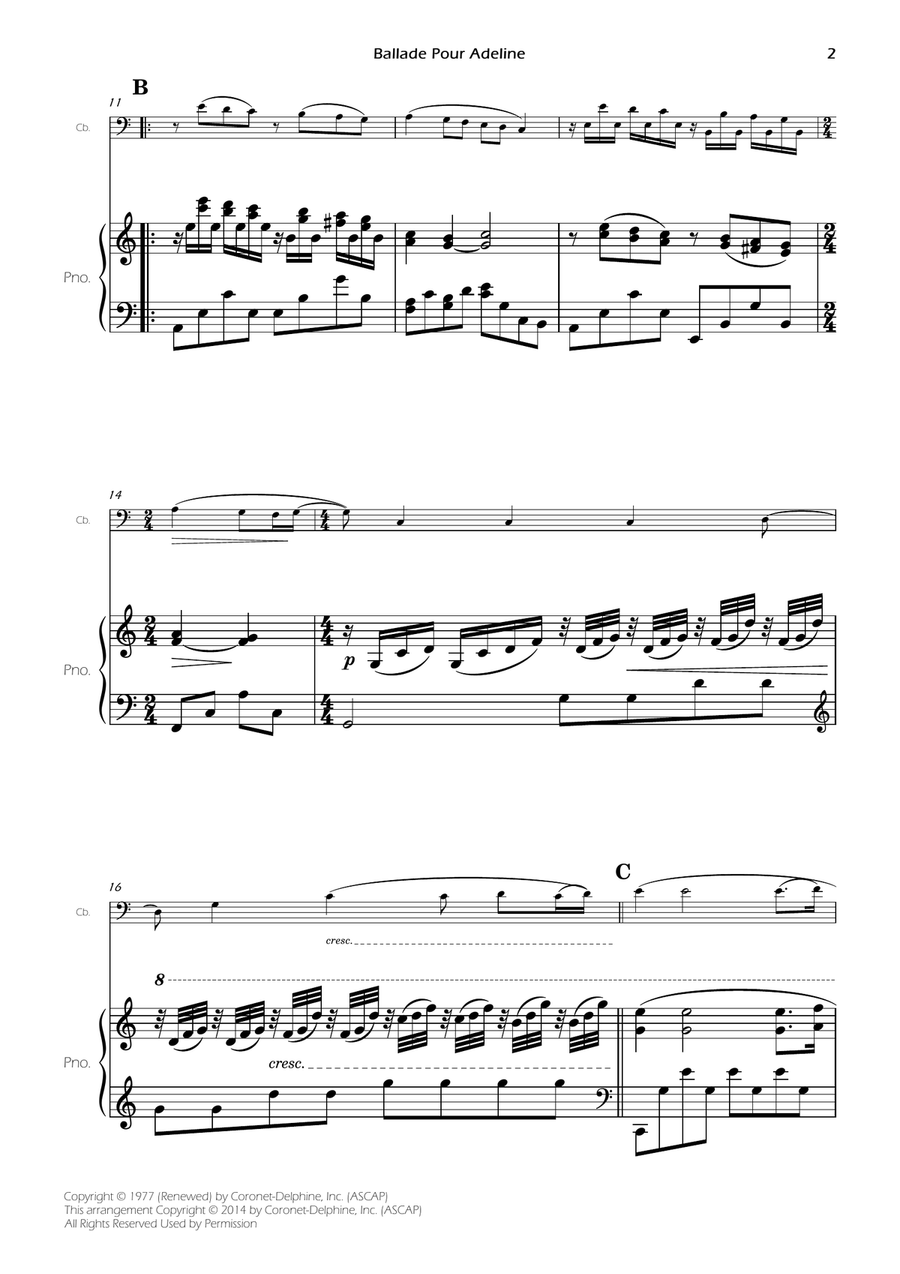 Ballade Pour Adeline Ballade Pour Adeline Double Bass scores gallery preview page 4