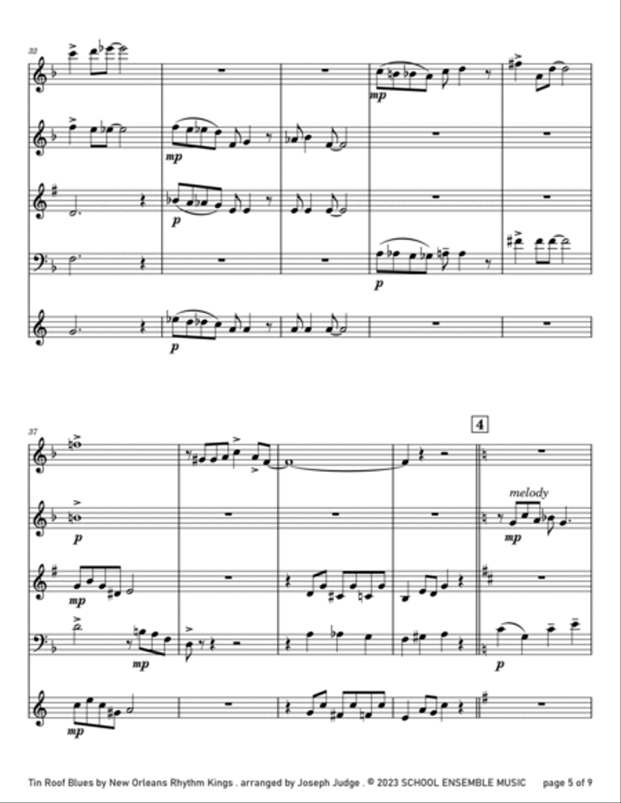 Tin Roof Blues by the Kings for Woodwind Quartet in Schools Woodwind Quartet scores gallery preview page 5