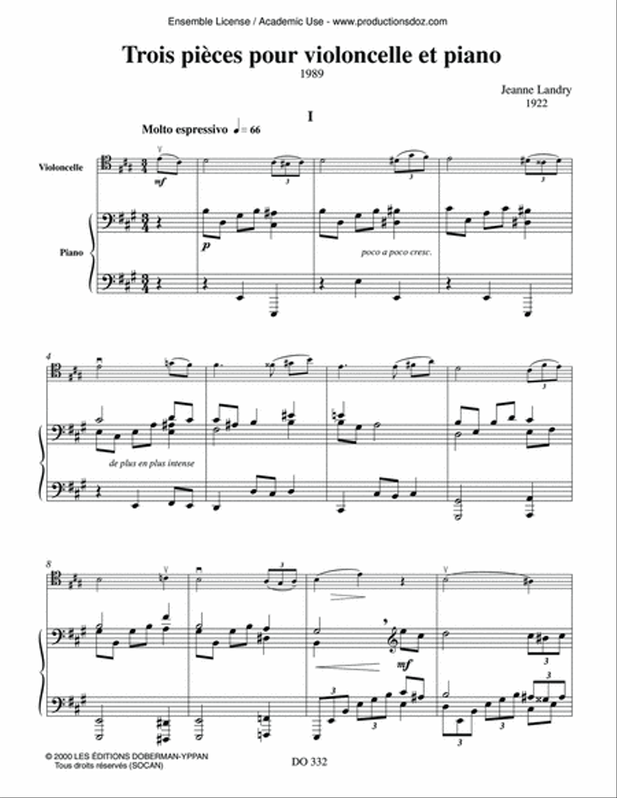 Trois pièces pour violoncelle et piano Piano Accompaniment scores gallery preview page 2