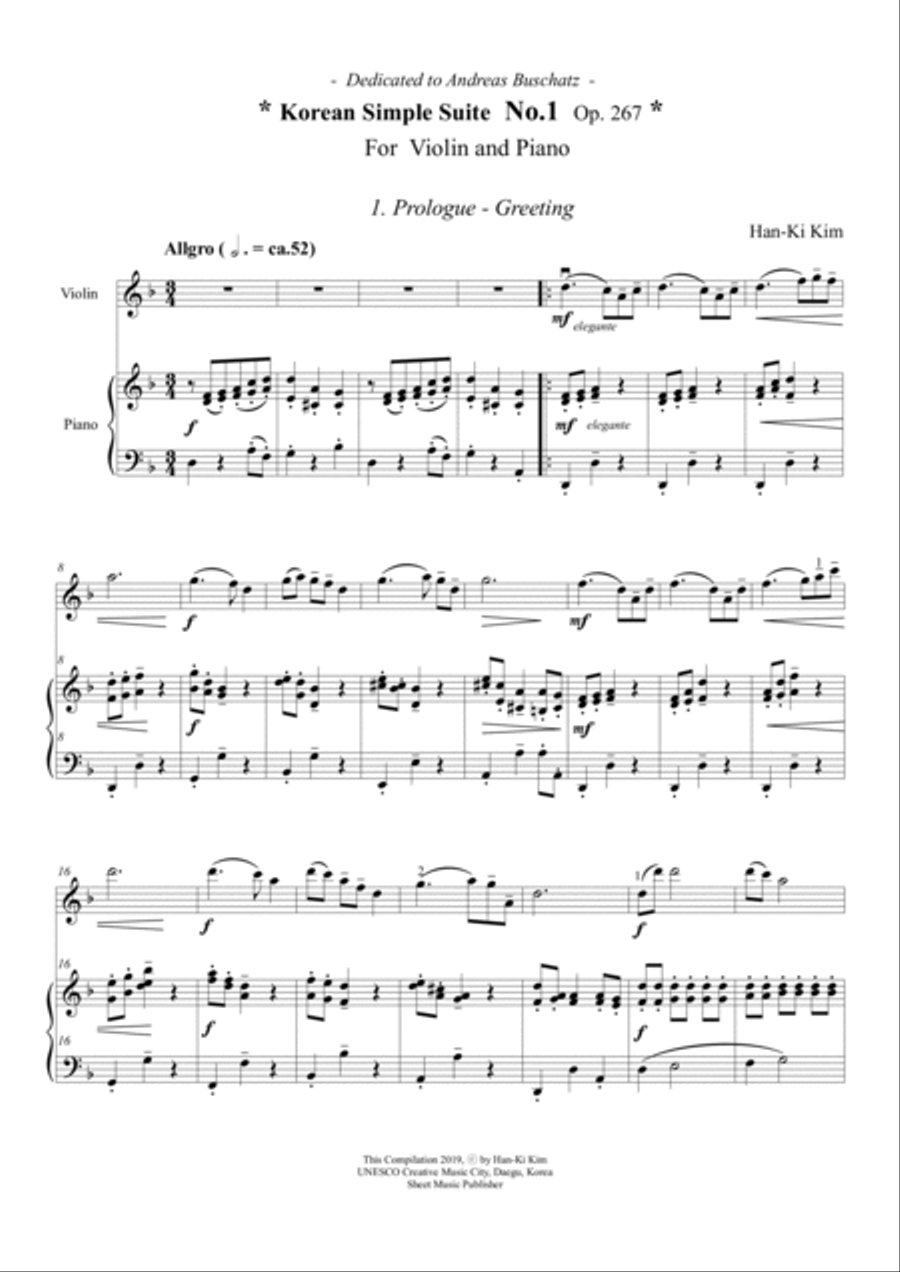 Korean Simple Suite No.1 (For Violin and Piano) Violin Solo scores gallery preview page 2
