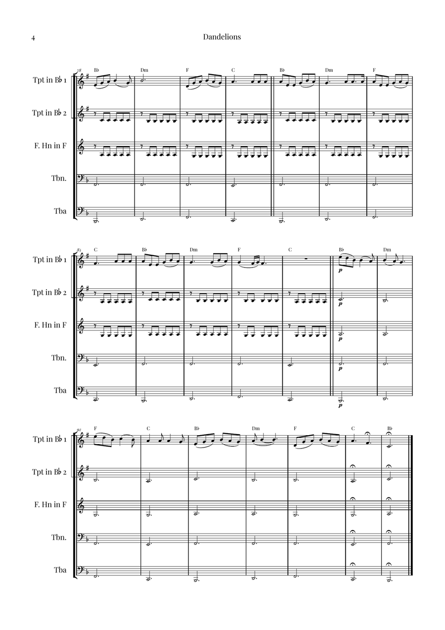 Dandelions Brass Quintet scores gallery preview page 4