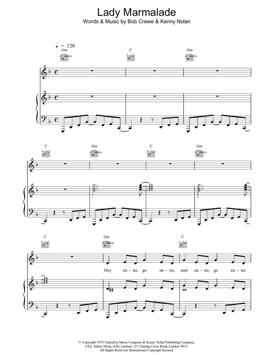 Lady Marmalade Piano, Vocal, Guitar scores gallery preview page 1