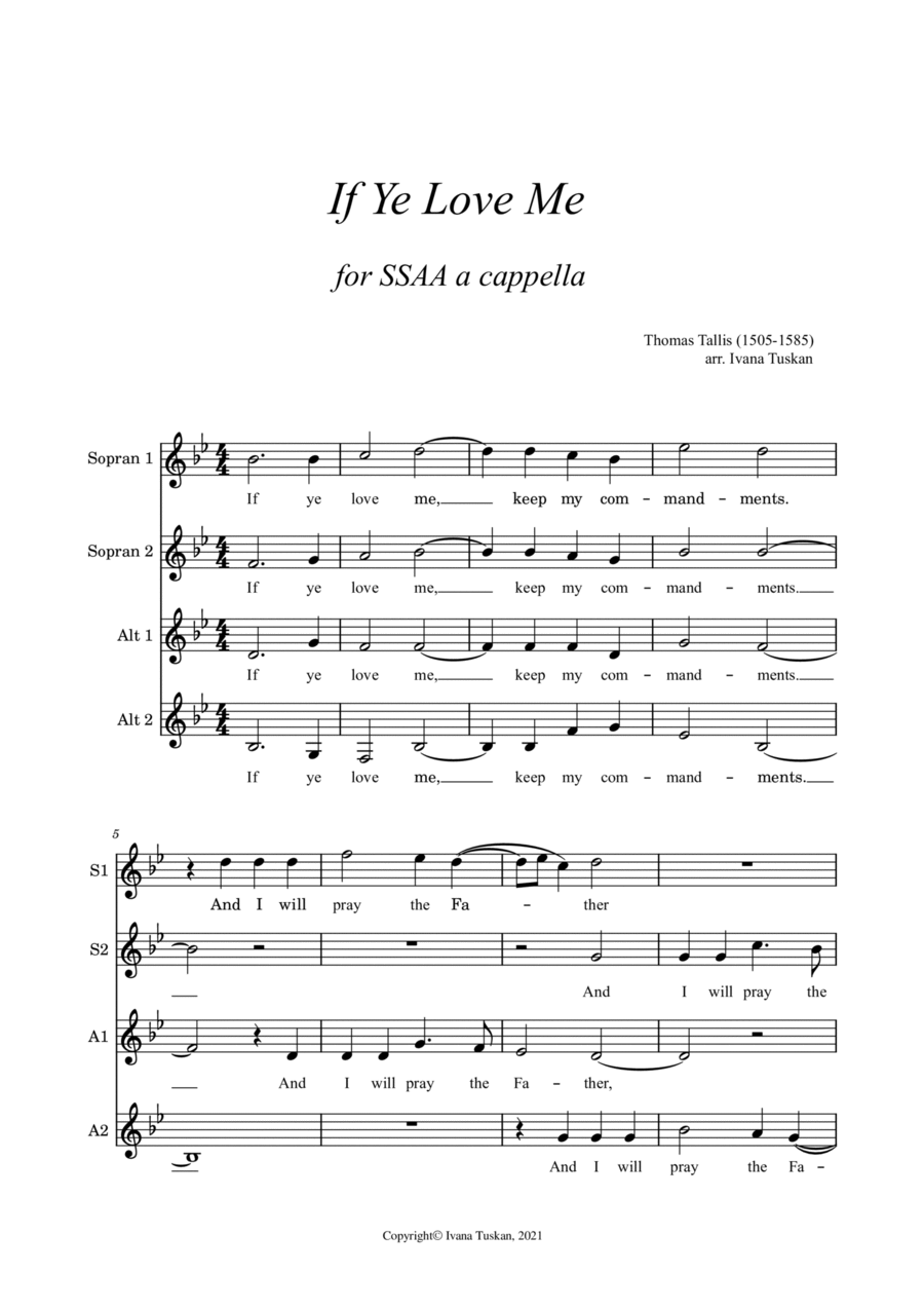 If Ye Love Me, for SSAA ensemble SSAA scores gallery preview page 1