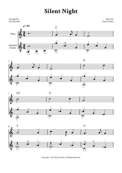Silent Night - Duet for Flute and Acoustic Guitar (with chords and fingering) image number null