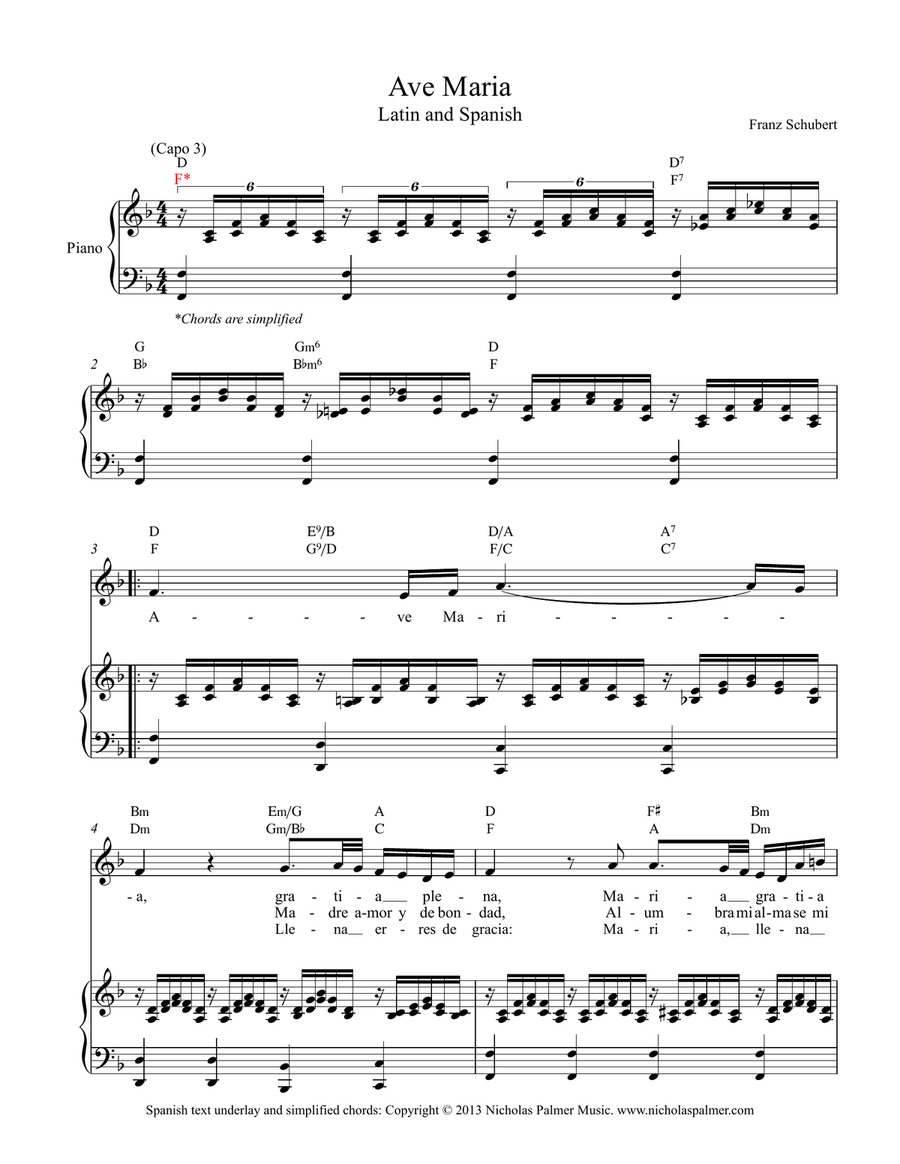 Ave Maria - Latin and Spanish texts - In four keys Piano, Vocal scores gallery preview page 1