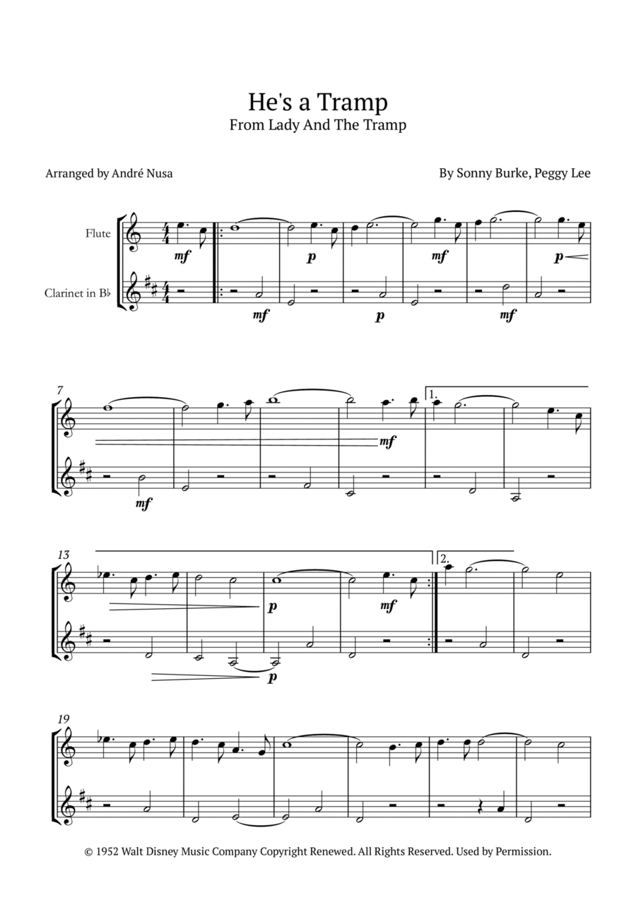 He's A Tramp Woodwind Duet scores gallery preview page 1