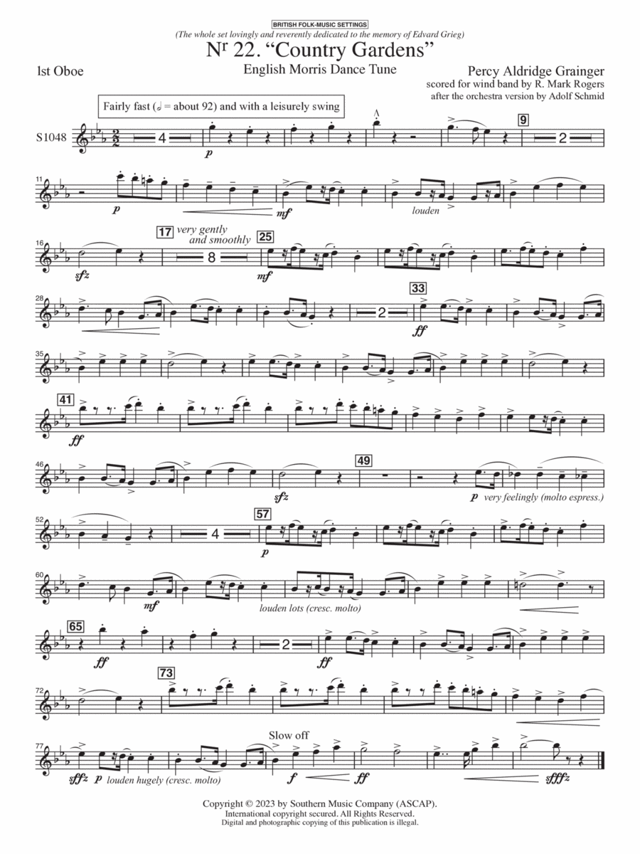 Country Gardens for Symphonic Band - Oboe 1 Concert Band scores gallery preview page 1