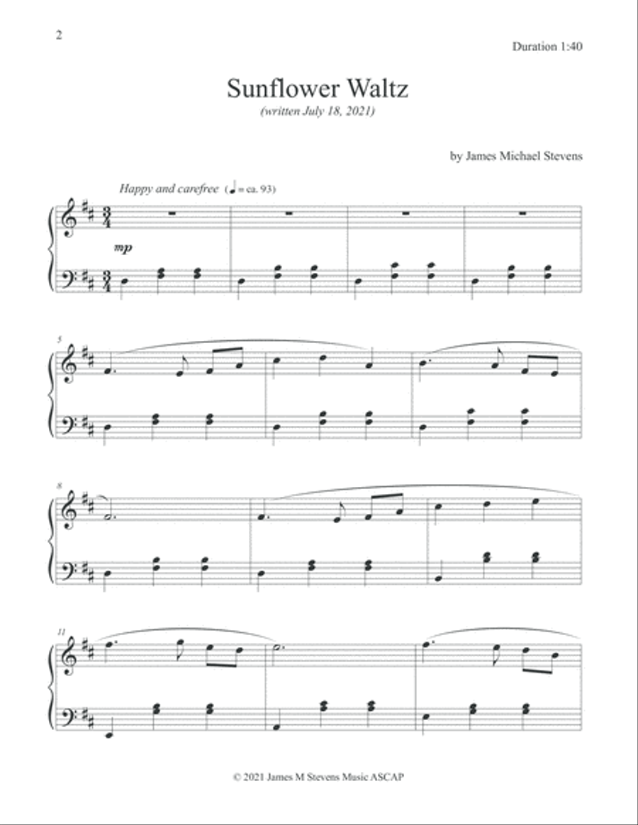 Sunflower Waltz Piano Solo scores gallery preview page 2