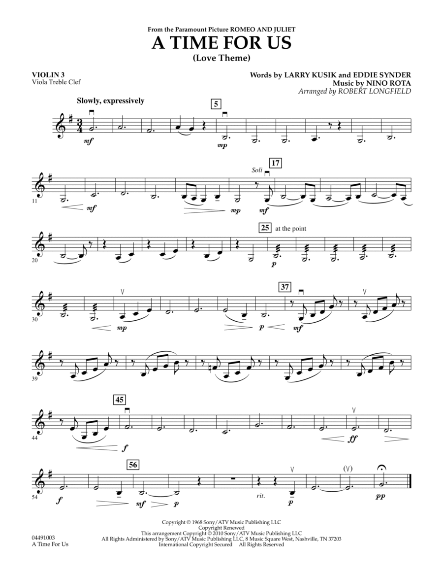 A Time For Us (Love Theme) - Violin 3 (Viola Treble Clef)