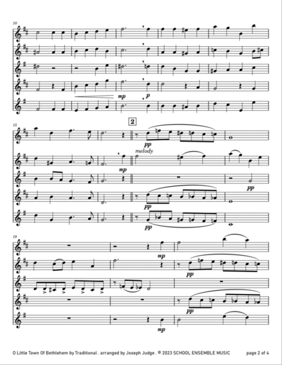 O Little Town Of Bethlehem for Saxophone Quartet in School Saxophone Quartet scores gallery preview page 2