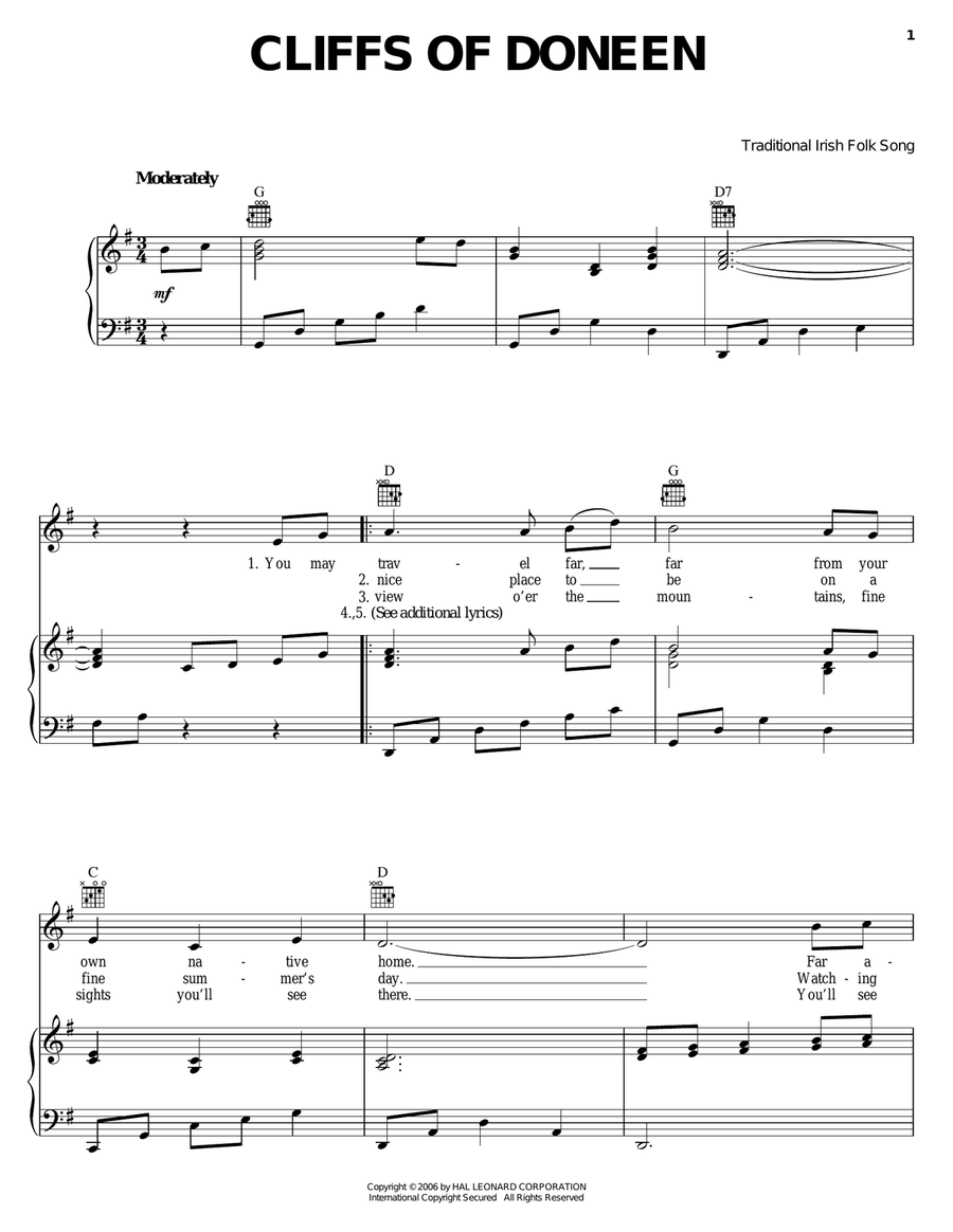 Cliffs Of Doneen Piano, Vocal, Guitar scores gallery preview page 1