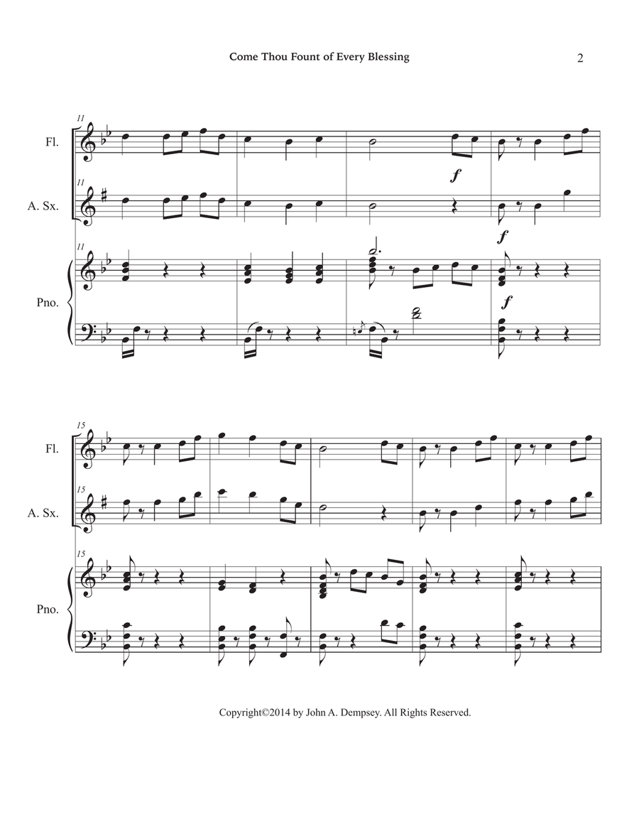 Come Thou Fount of Every Blessing (Trio for Flute, Alto Sax and Piano) Small Ensemble scores gallery preview page 6