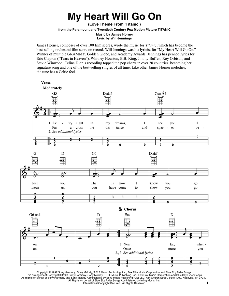 My Heart Will Go On (from Titanic) Ukulele scores gallery preview page 1