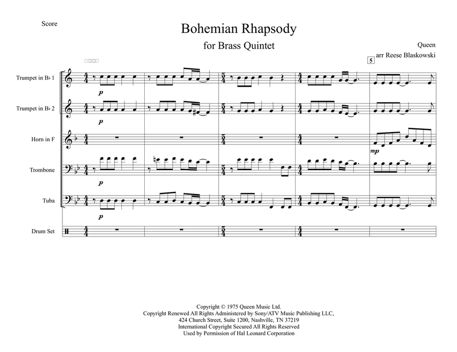 Bohemian Rhapsody Brass Quintet scores gallery preview page 1