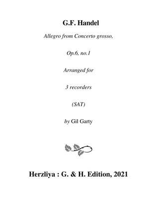 Book cover for Allegro from Concerto grosso, Op.6, no.1 (arrangement for 3 recorders)