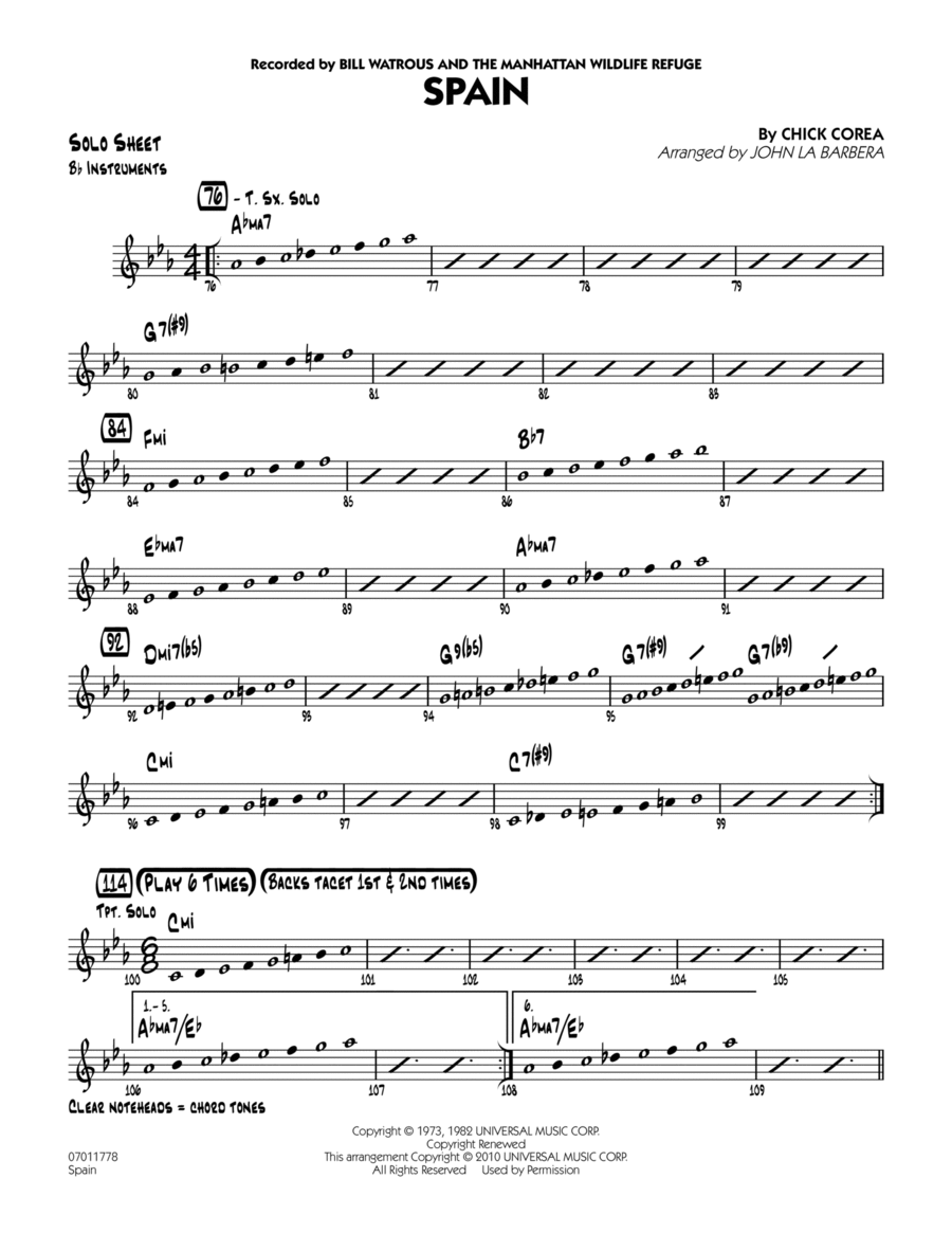 Spain - Bb Solo Sheet Jazz Ensemble scores gallery preview page 1