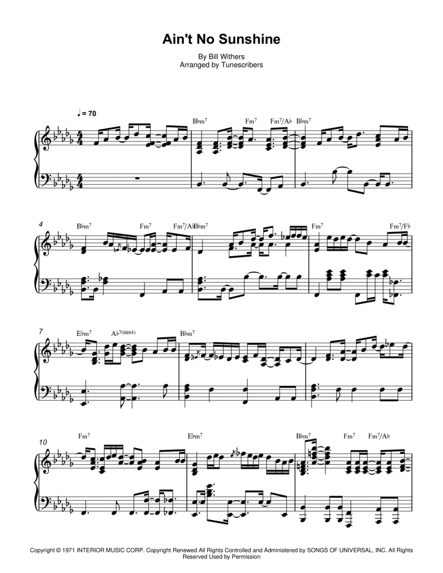 Ain't No Sunshine Ain't No Sunshine Piano Solo scores gallery preview page 1