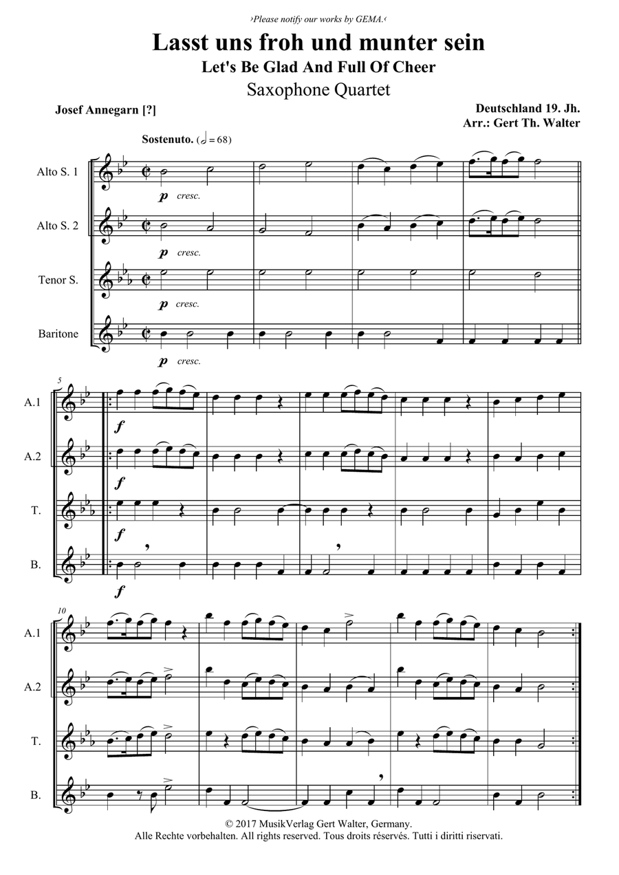 Let's Be Glad And Full Of Cheer Woodwind Quartet scores gallery preview page 1