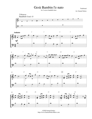 Gesù Bambin l'e nato (Jesus Was Born to Mary) - for 2-octave handbell choir