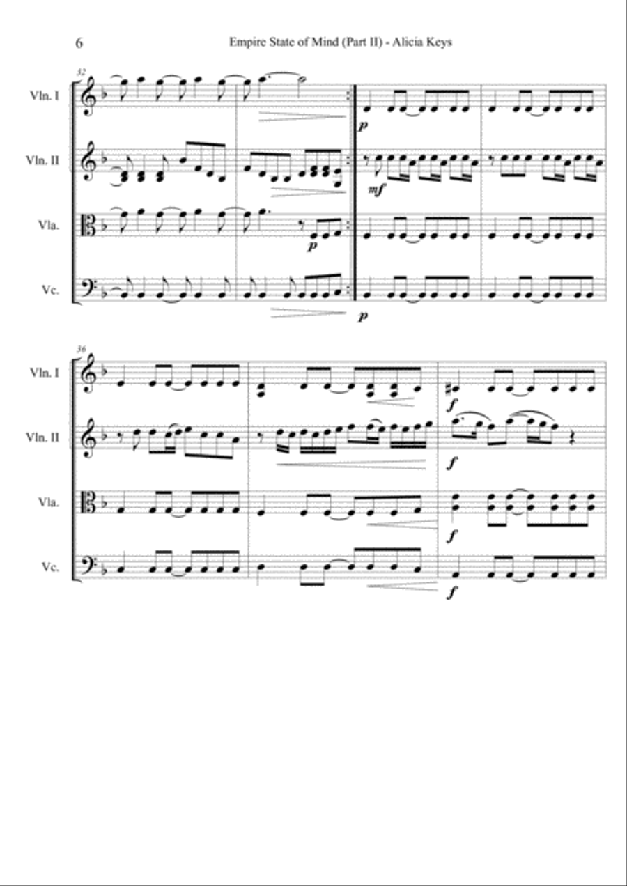 Empire State Of Mind (Part II) Broken Down String Quartet scores gallery preview page 6