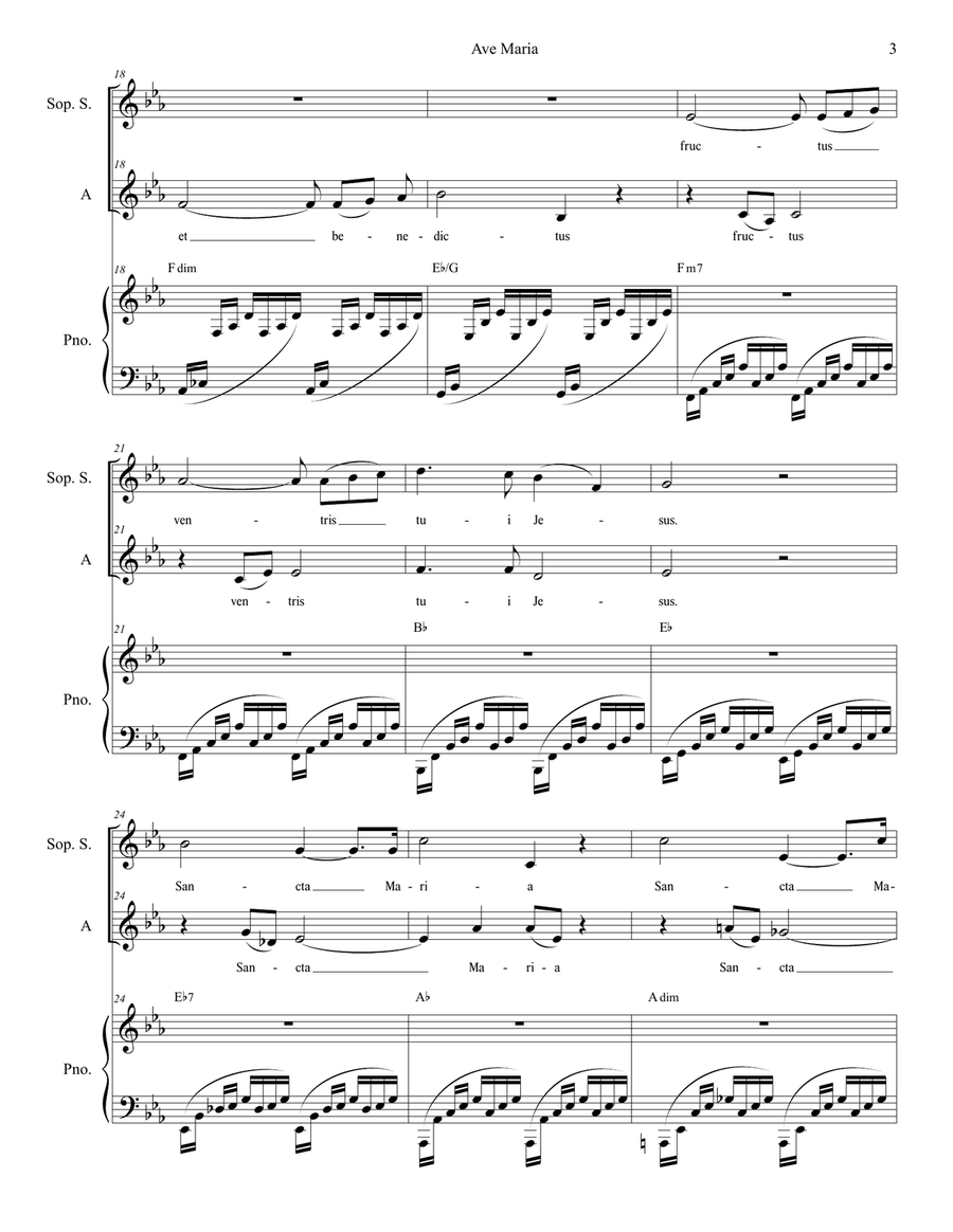 Ave Maria (Duet for Soprano and Alto Solo - Medium/Low Key) Alto Voice scores gallery preview page 3