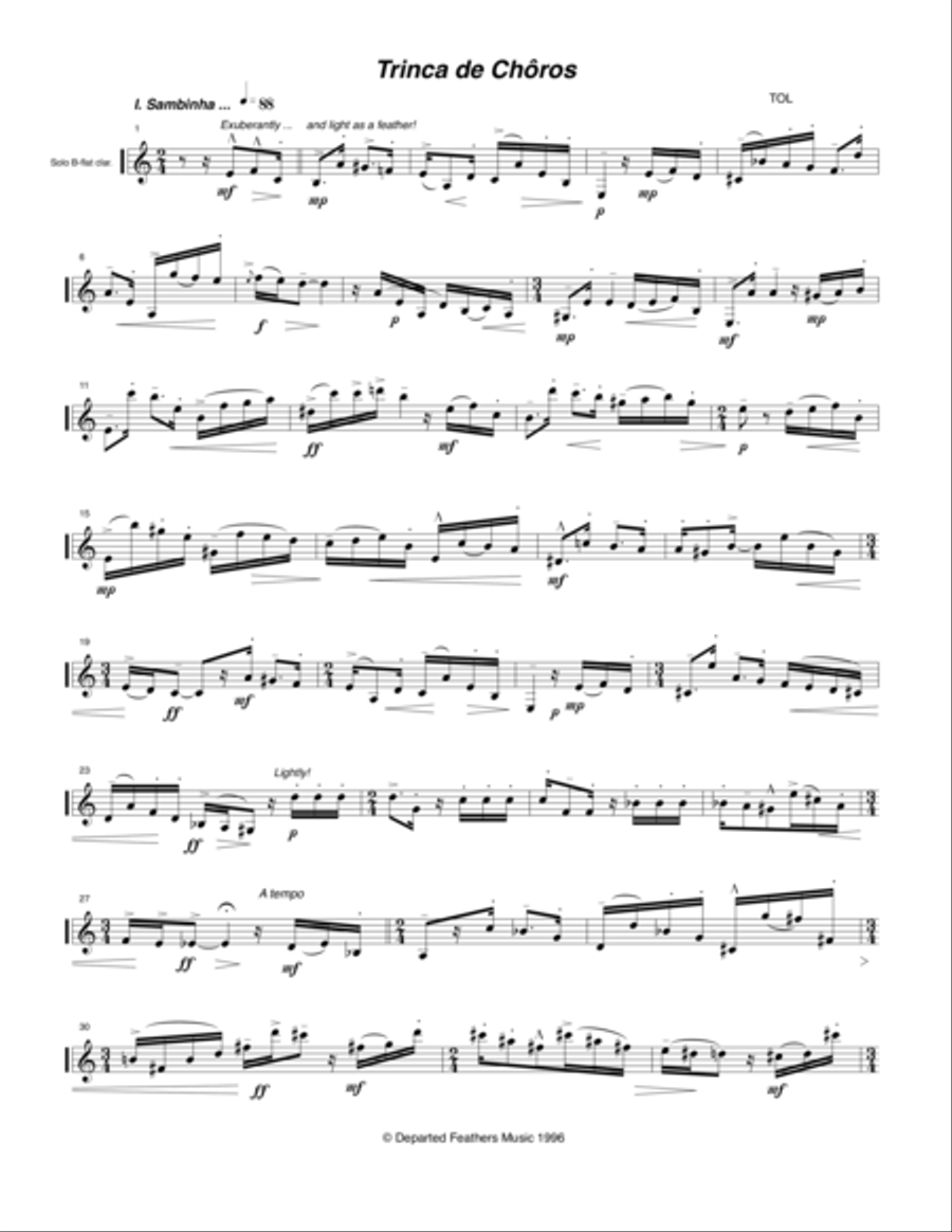 Trinca de Chôros (1996) for solo clarinet Clarinet Solo scores gallery preview page 1