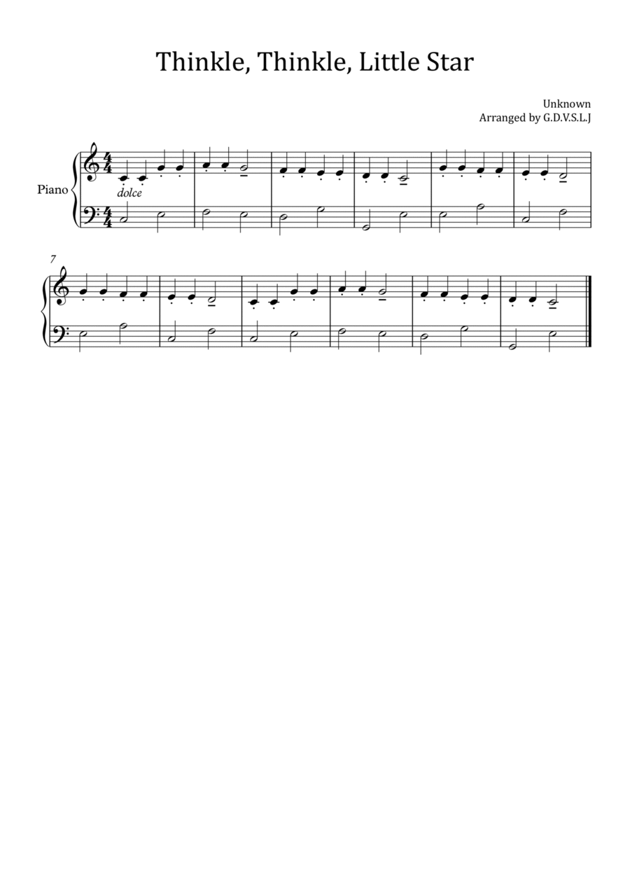 Thinkle, Thinkle, Little Star Easy Piano scores gallery preview page 1