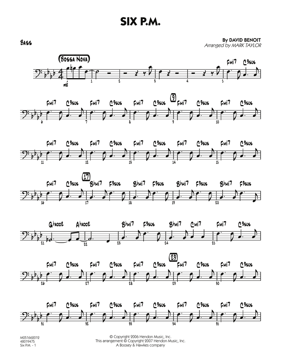 Six P.M. - Bass Jazz Ensemble scores gallery preview page 1