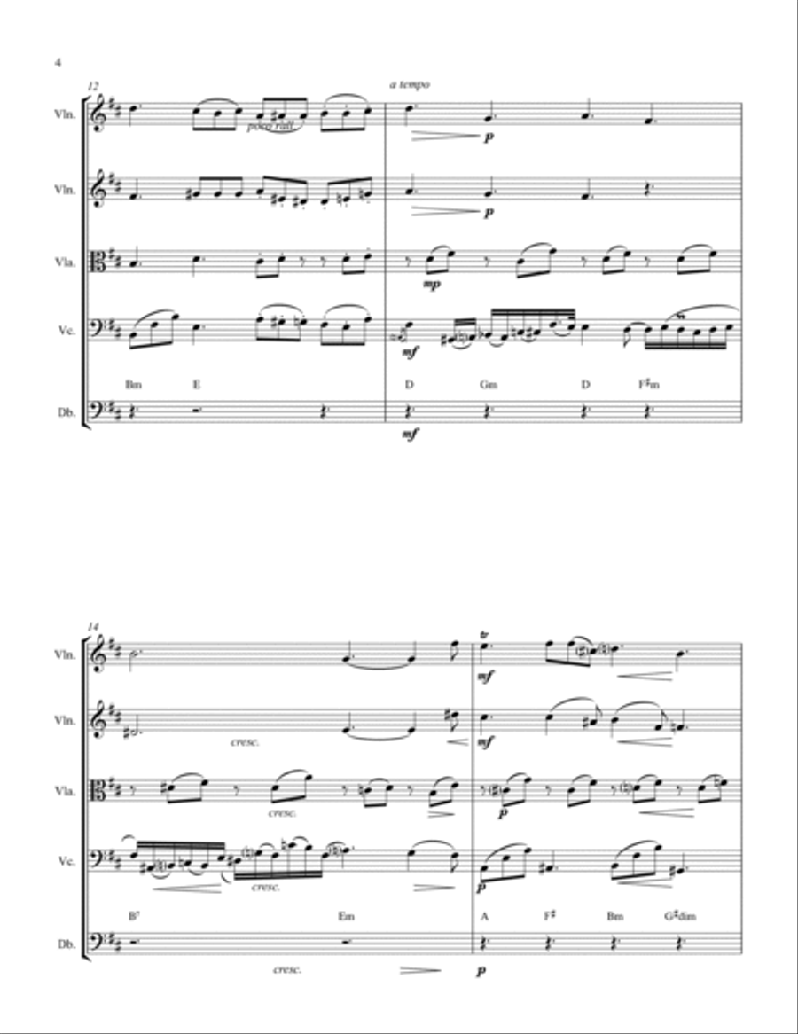 NOCTURNE, Opus 9 no. 2, Chopin, String Orchestra for 2 violins, viola, cello and string bass chords String Orchestra scores gallery preview page 6