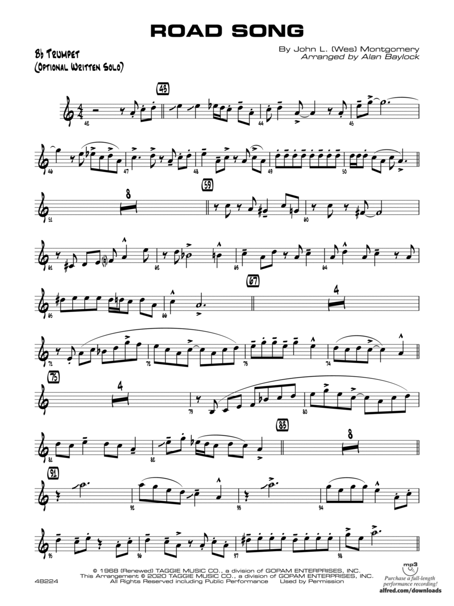 Road Song: Bb Trumpet Optional Solo Jazz Ensemble scores gallery preview page 1