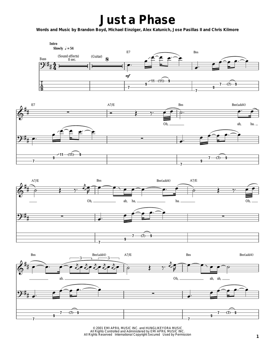 Just A Phase Bass Guitar Tablature scores gallery preview page 1