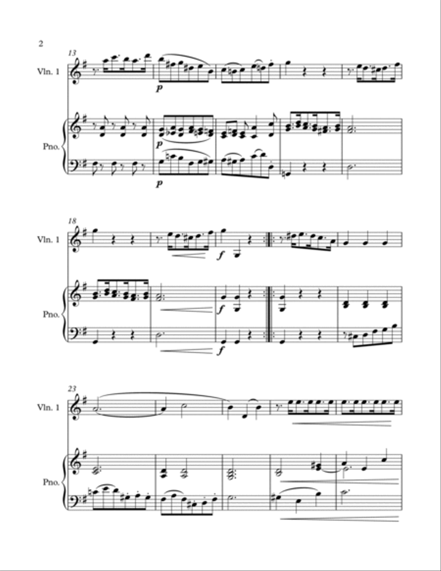 Minuet from String Quartet, Op 7 for Solo Violin image number null