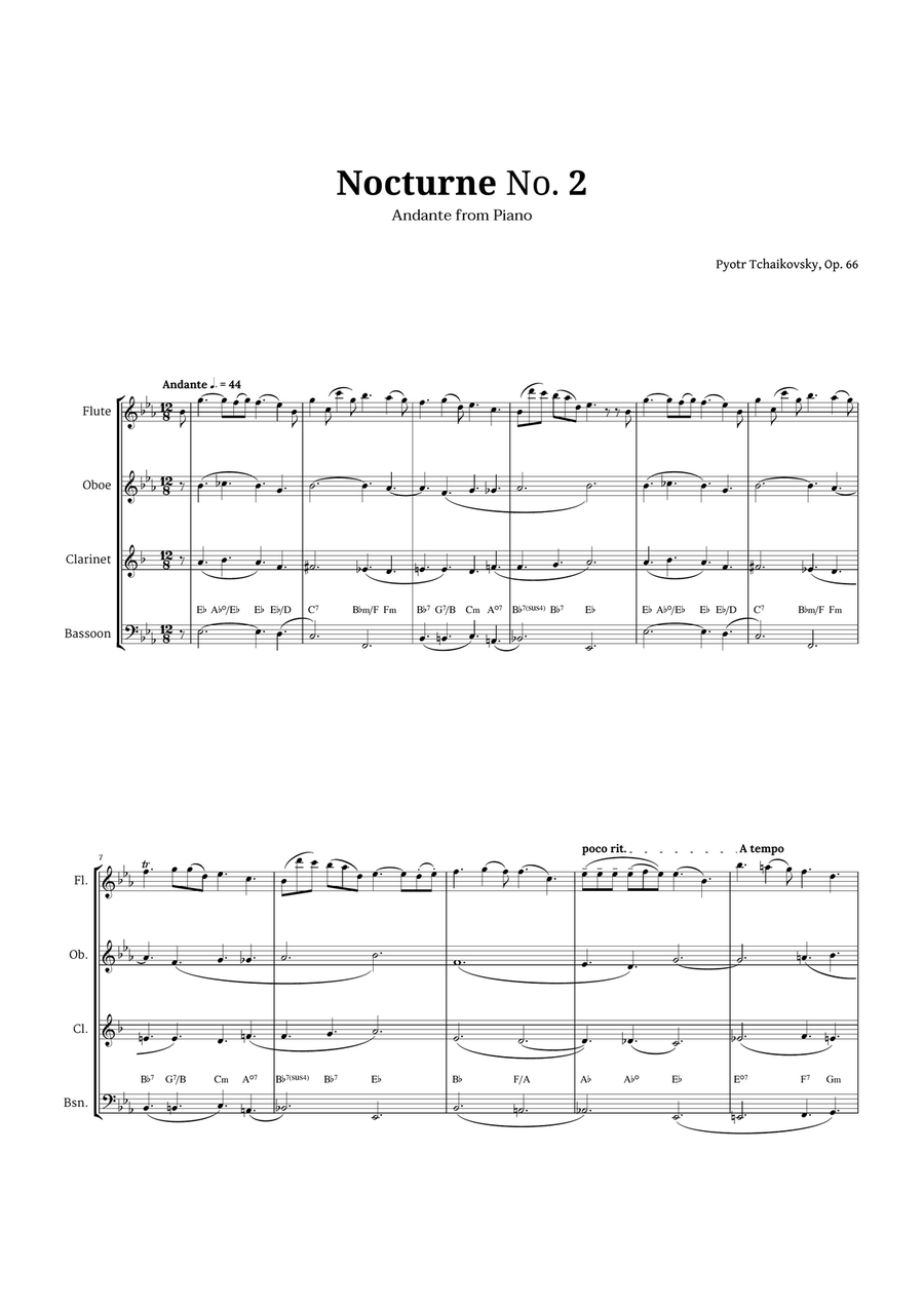 Nocturne by Chopin for Woodwind Quartet Woodwind Quartet scores gallery preview page 1
