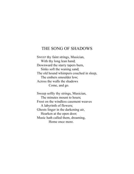 The Song of Shadows - An Original Song Setting of Walter de la Mare's Poetry for VOICE and PIANO: Ke image number null