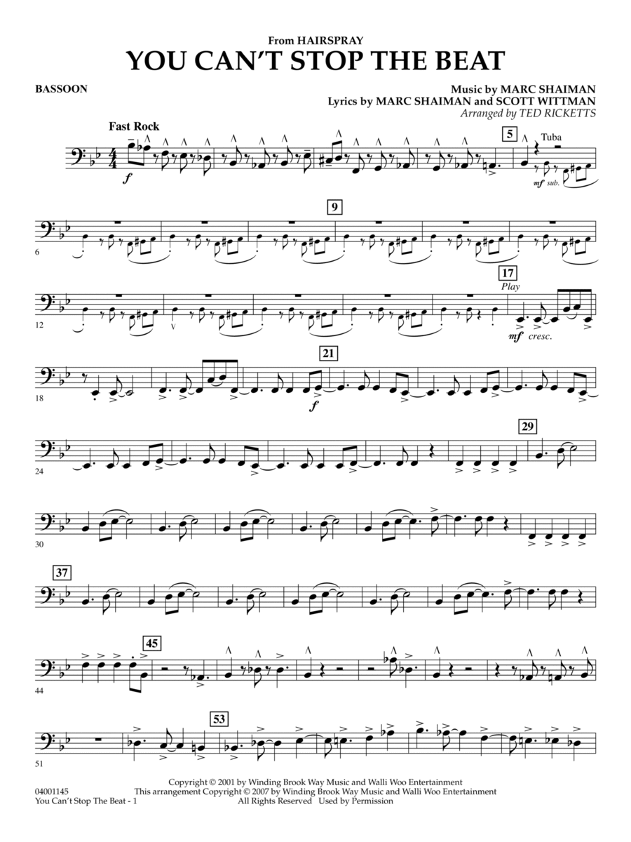 You Can't Stop The Beat (from Hairspray) (arr. Ted Ricketts) - Bassoon