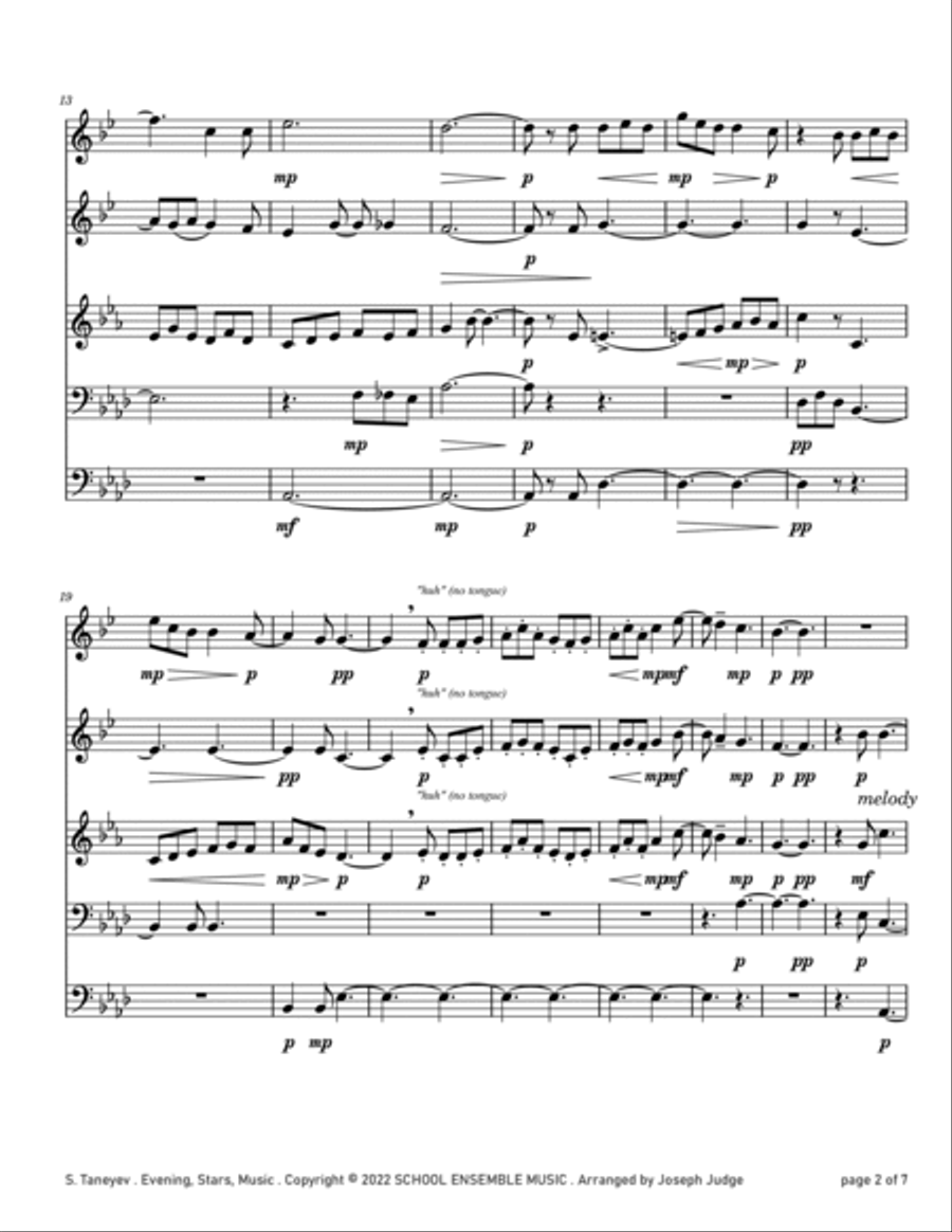 Evening Stars Music by Taneyev for Brass Quintet in Schools Brass Quintet scores gallery preview page 2