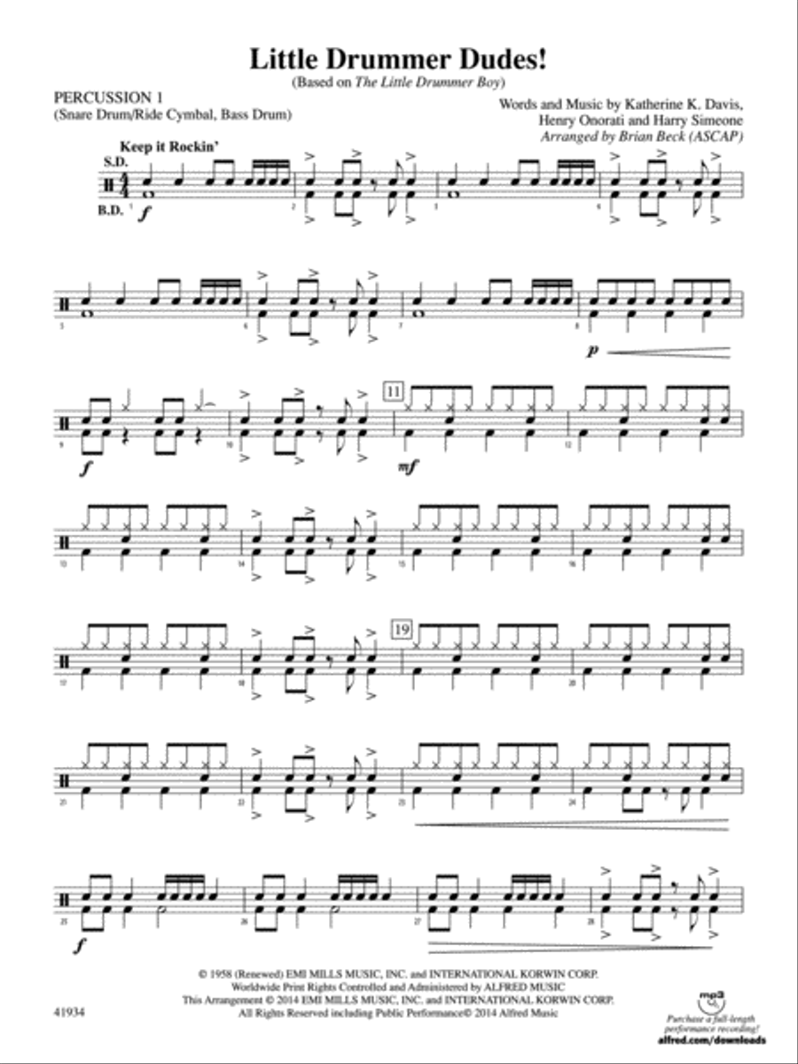 Little Drummer Dudes!: 1st Percussion Concert Band scores gallery preview page 1
