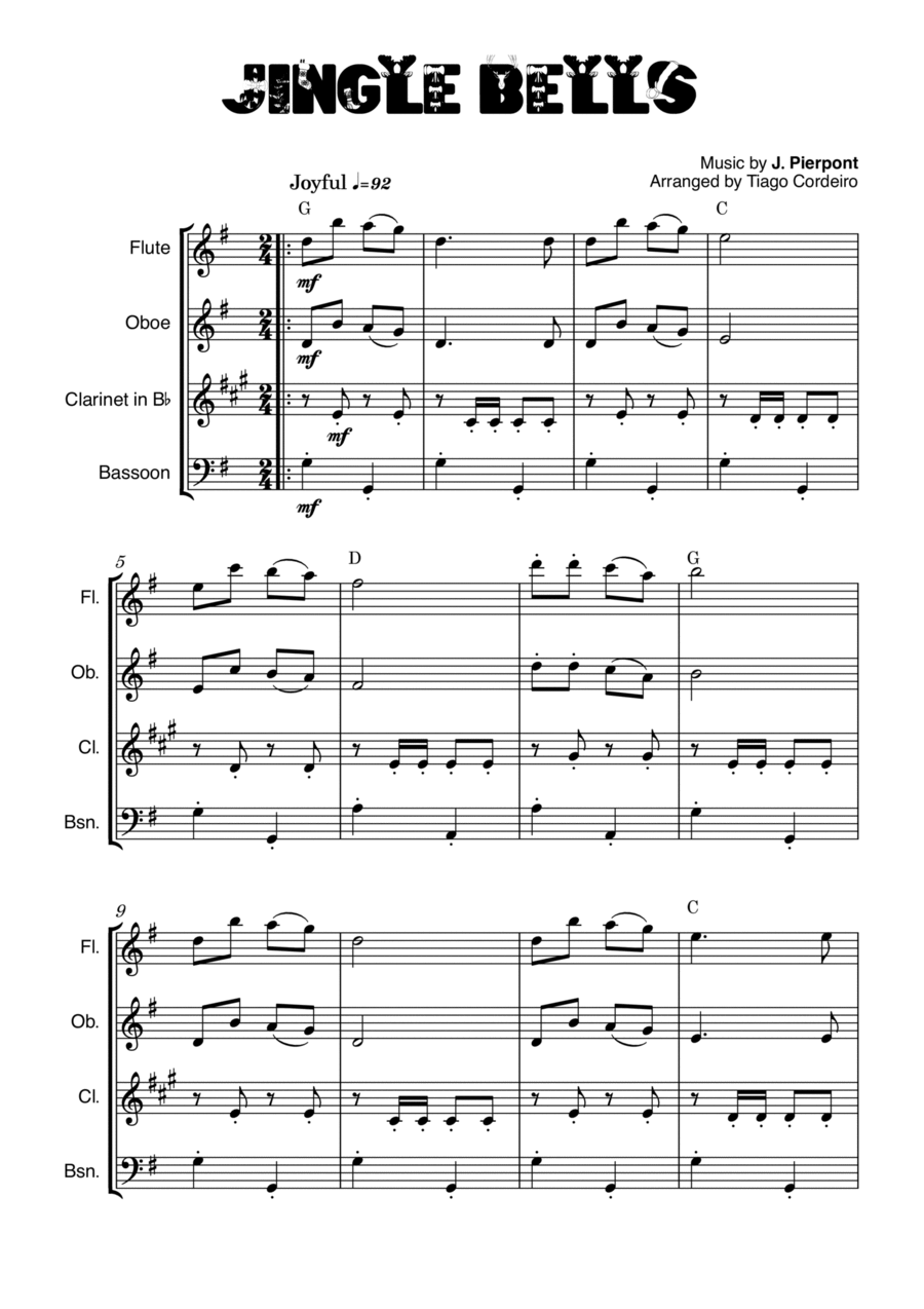 Jingle Bells Woodwind Quartet scores gallery preview page 1