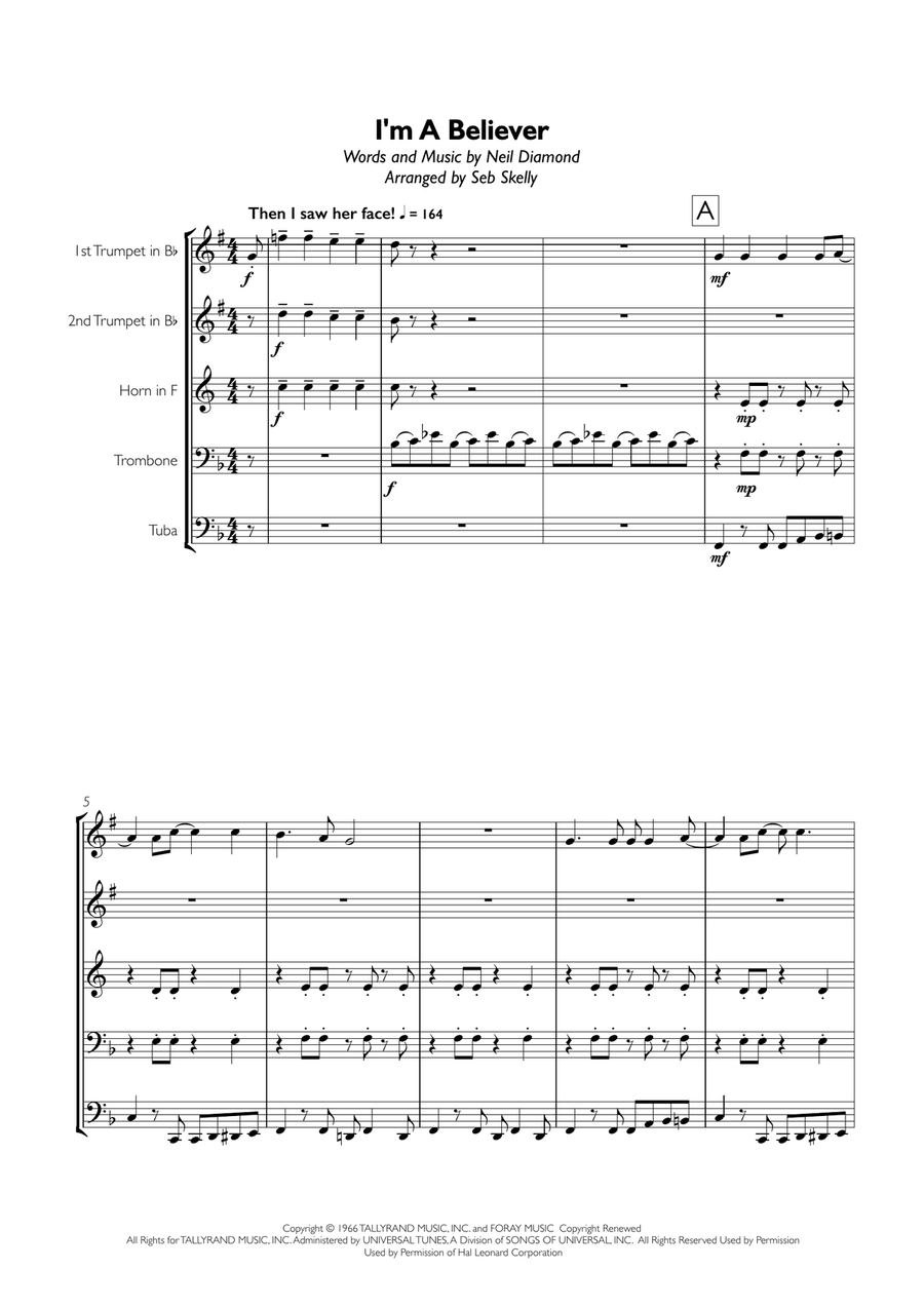 I'm A Believer Brass Ensemble scores gallery preview page 1
